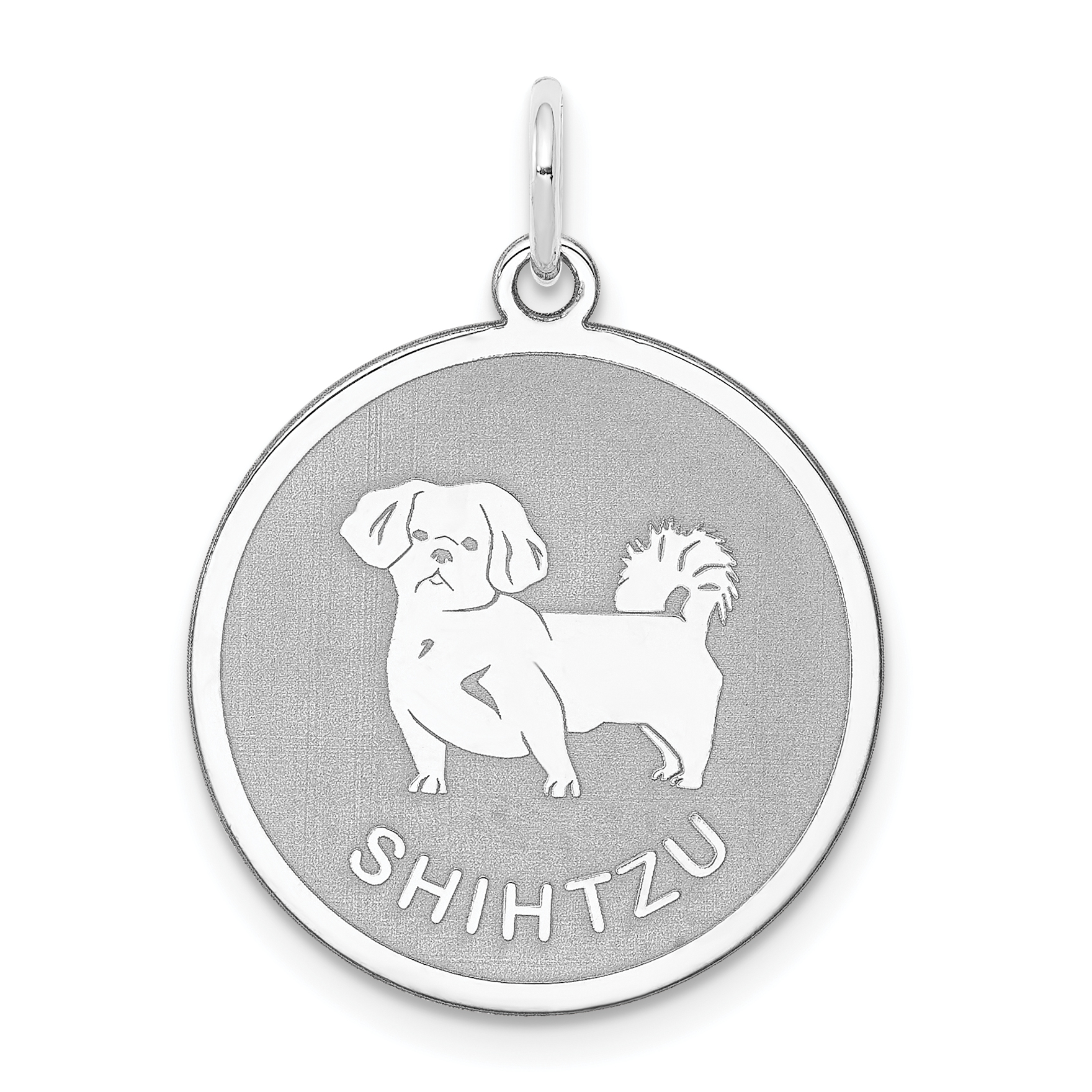 Sterling Silver Rhodium-plated Shih Tzu Disc Charm (QC2707)