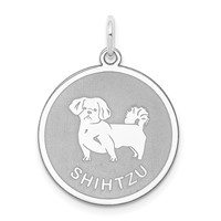 Sterling Silver Rhodium-plated Shih Tzu Dog Engravable 19mm Disc Charm view 1