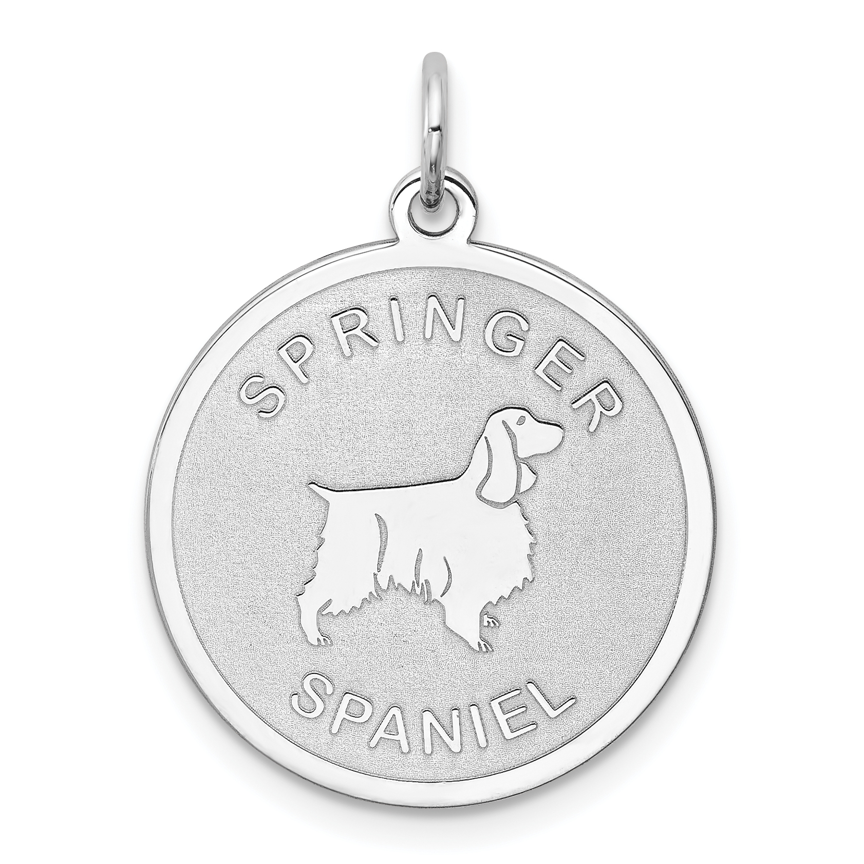 Sterling Silver Rhodium-plated Springer Spaniel Disc Charm (QC2709)