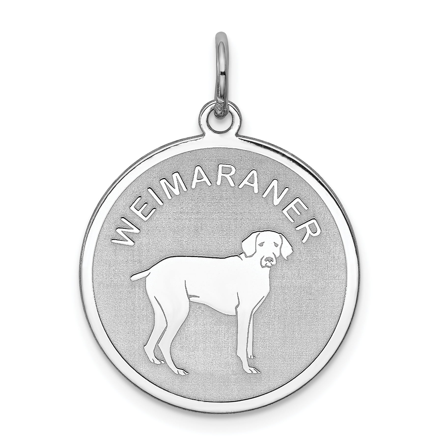 Sterling Silver Rhodium-plated Weimaraner Disc Charm (QC2711)