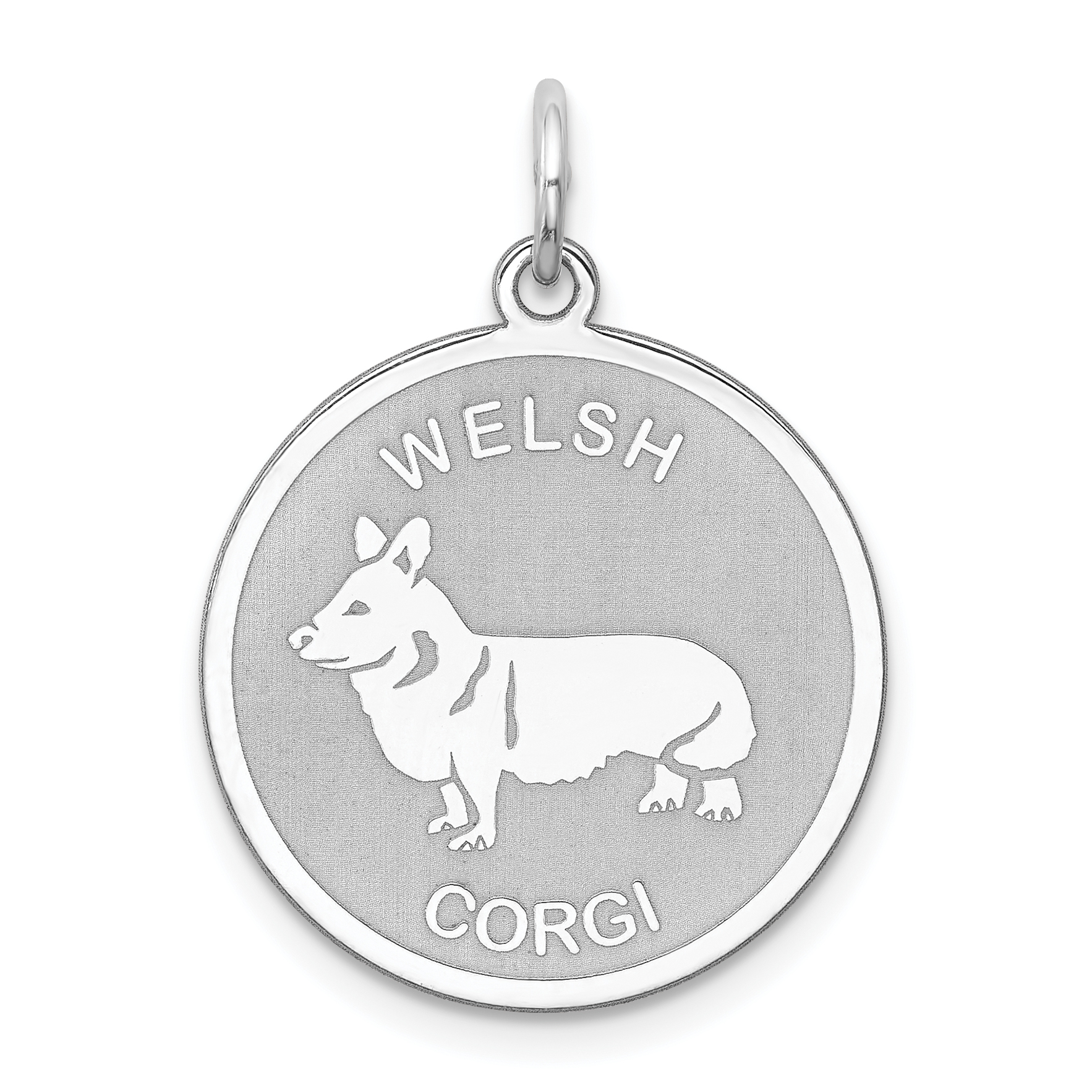 Sterling Silver Rhodium-plated Welsh Corgi Disc Charm (QC2712)