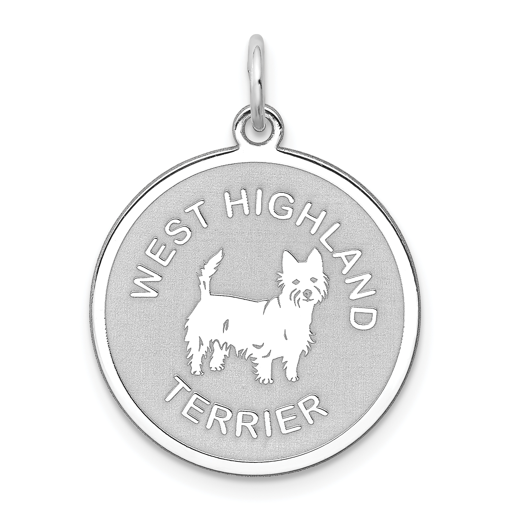 Sterling Silver Rhodium-plated West Highland Terrier Disc Charm (QC2713)
