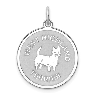 Sterling Silver Rhodium-plated West Highland Terrier Disc Charm