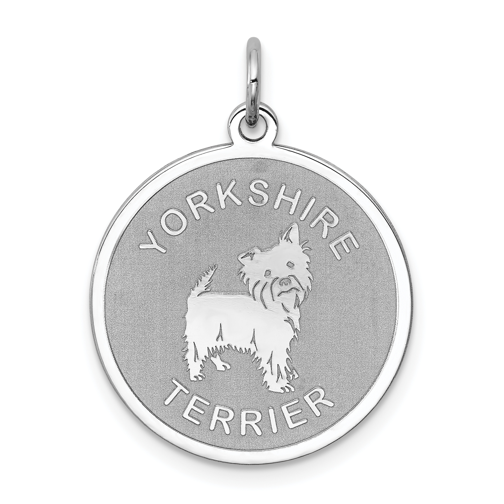 Sterling Silver Rhodium-plated Yorkshire Terrier Disc Charm (QC2714)