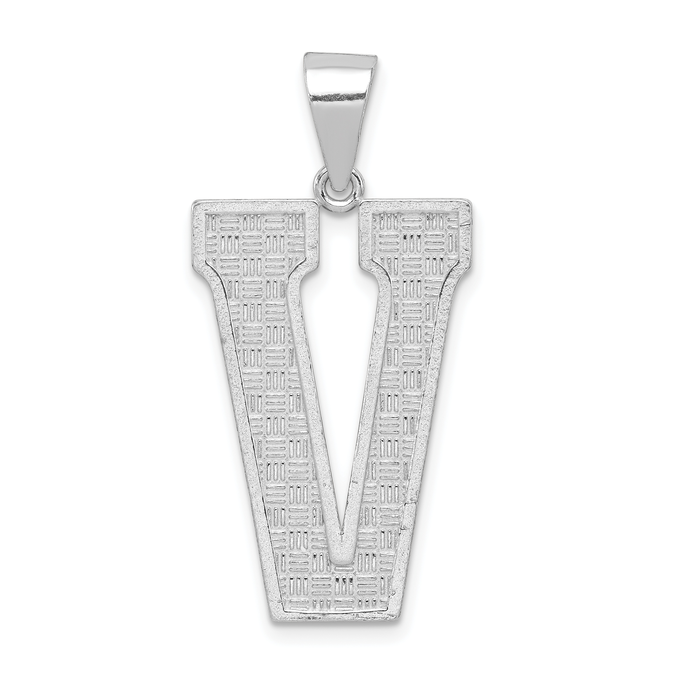 Sterling Silver Rhodium-plated Letter V Initial Pendant (QC2766V)