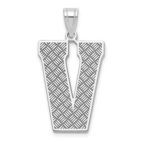 Sterling Silver Rhodium-plated Letter V Initial Pendant