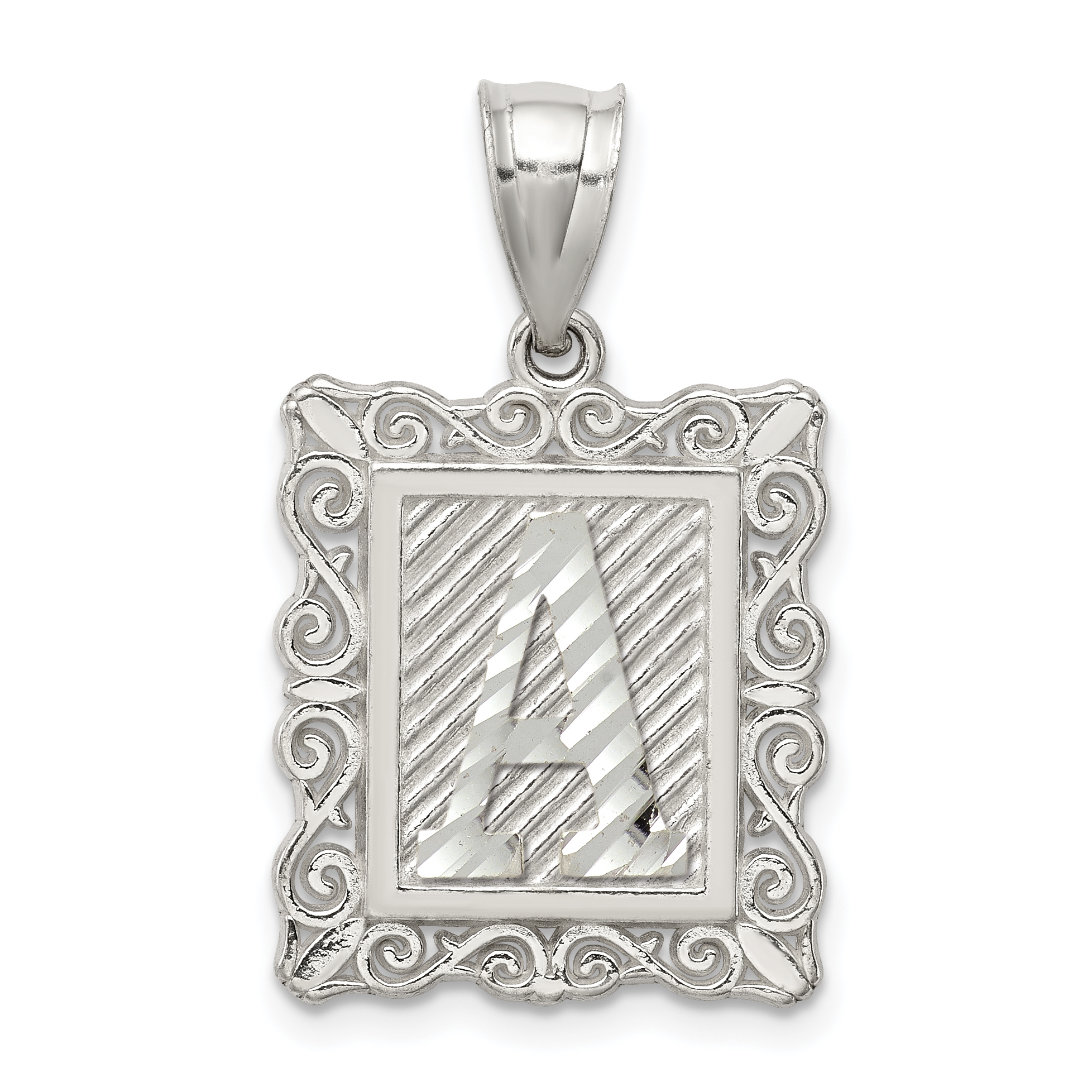 Sterling Silver Square Diamond-cut Letter A Initial Pendant (QC2770A)