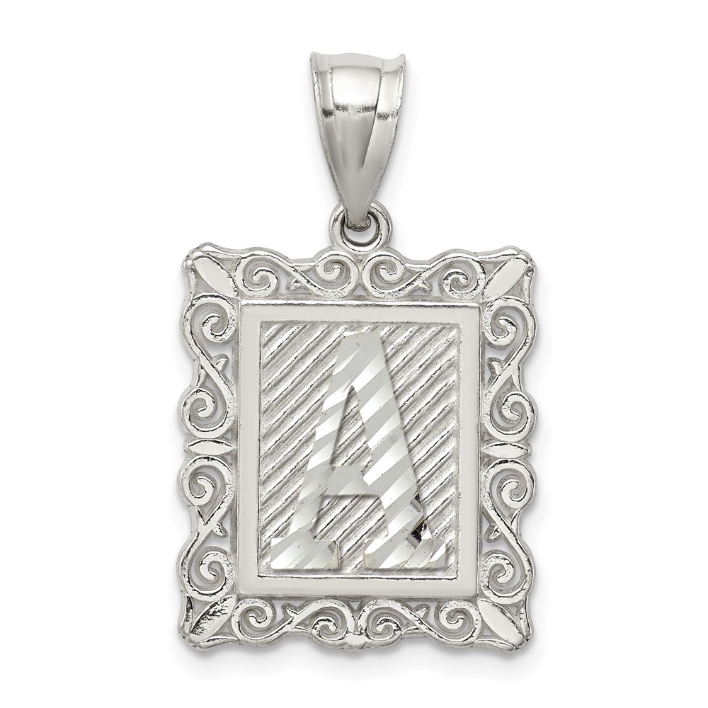 Sterling Silver Square Diamond-cut Letter A Initial Pendant (QC2770A)