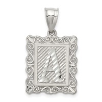 Sterling Silver Square Diamond-cut Letter a Initial Pendant view 1
