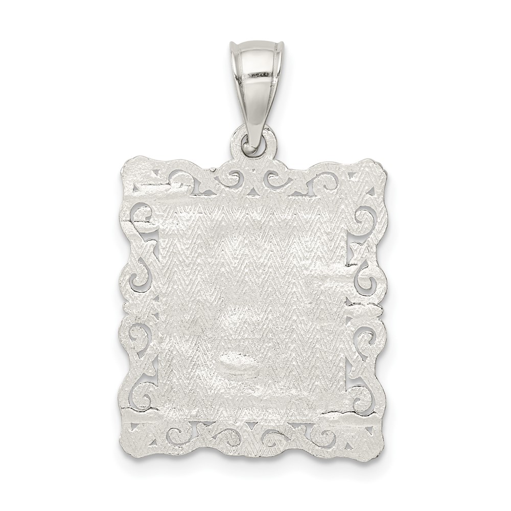 Sterling Silver Square Diamond-cut Letter B Initial Pendant (QC2770B)