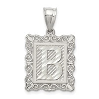 Sterling Silver Square Diamond-cut Letter B Initial Pendant view 1