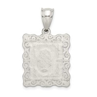 Sterling Silver Square Diamond-cut Letter C Initial Pendant view 4