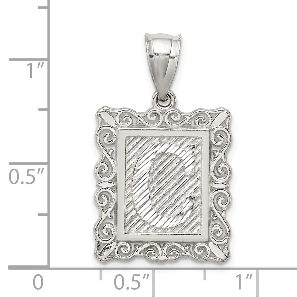 Sterling Silver Square Diamond-cut Letter C Initial Pendant (QC2770C)