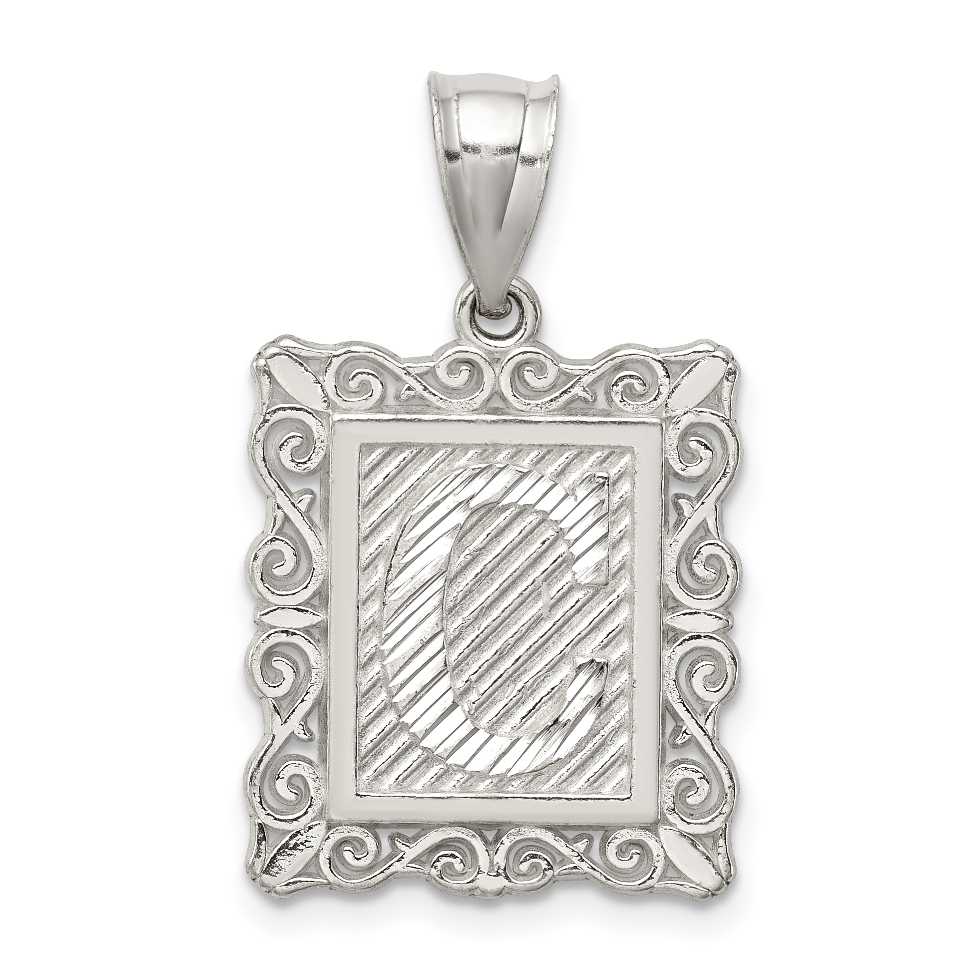 Sterling Silver Square Diamond-cut Letter C Initial Pendant (QC2770C)