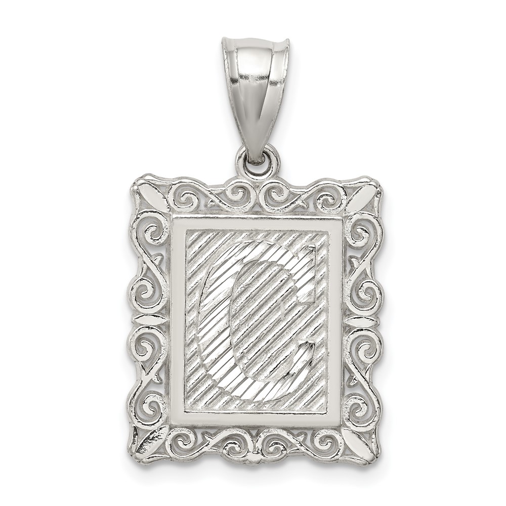 Sterling Silver Square Diamond-cut Letter C Initial Pendant (QC2770C)