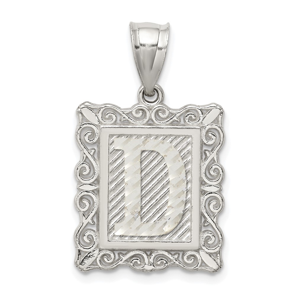 Sterling Silver Square Diamond-cut Letter D Initial Pendant (QC2770D)