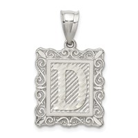 Sterling Silver Square Diamond-cut Letter D Initial Pendant view 1