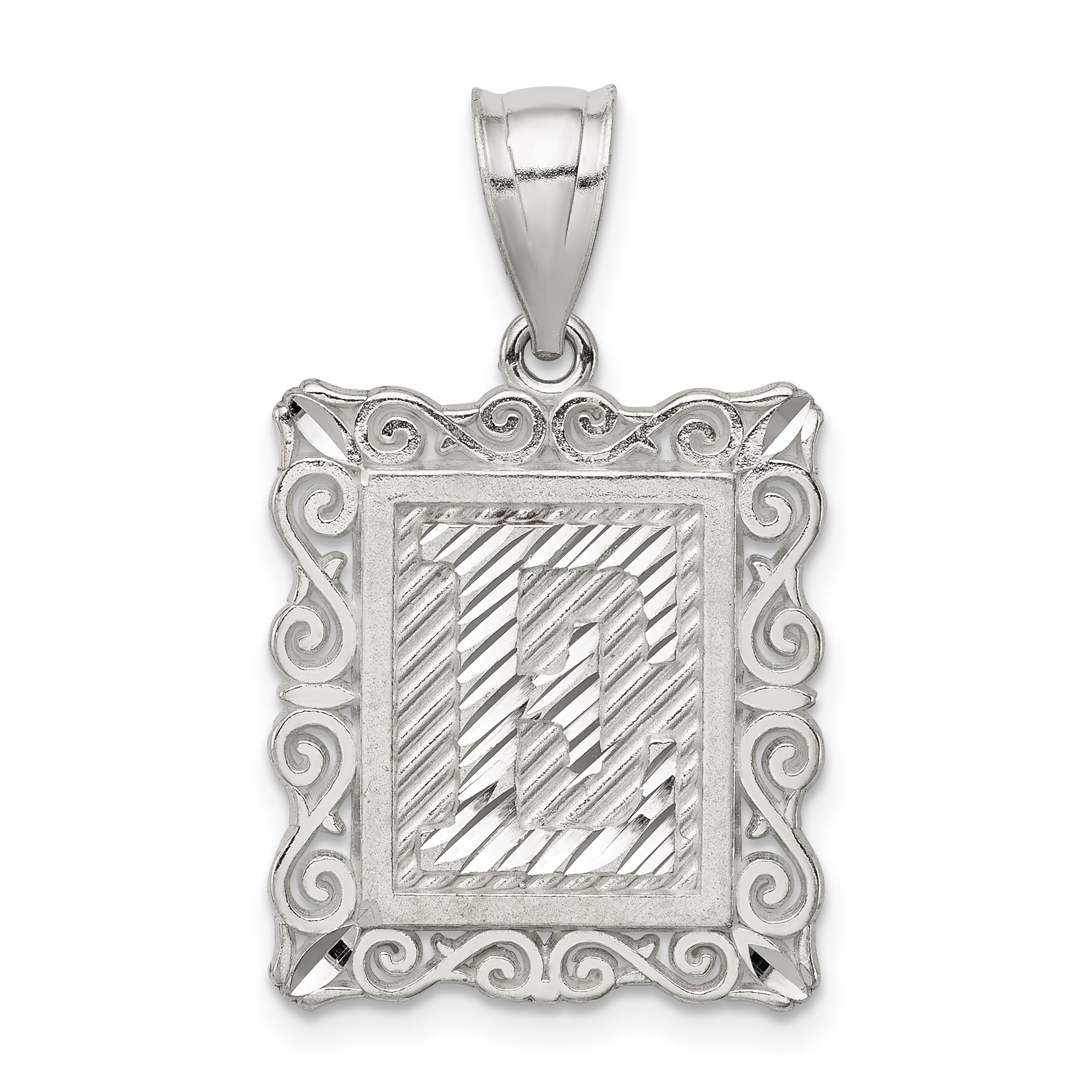 Sterling Silver Square Diamond-cut Letter E Initial Pendant (QC2770E)