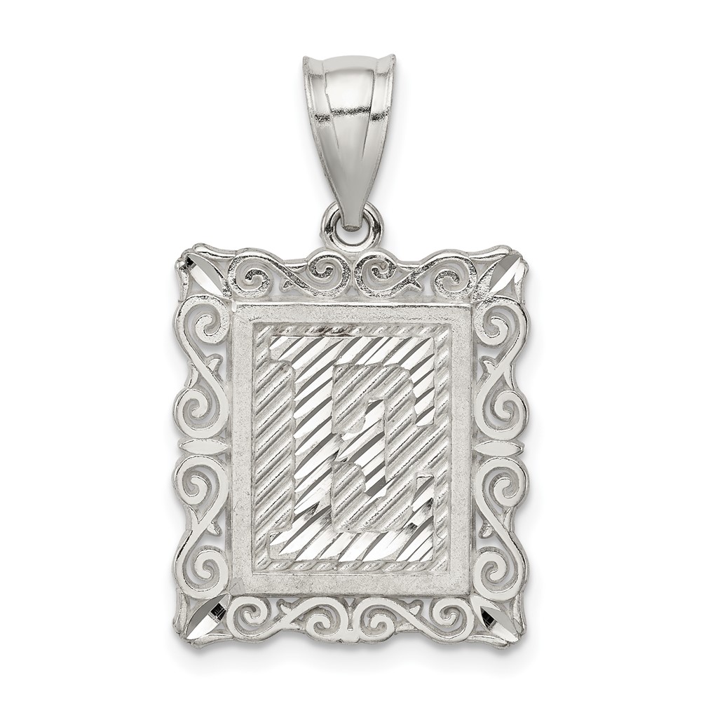 Sterling Silver Square Diamond-cut Letter E Initial Pendant (QC2770E)