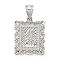 Sterling Silver Square Diamond-cut Letter E Initial Pendant view 1