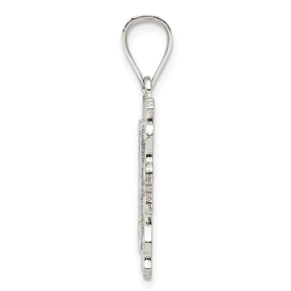 Sterling Silver Square Diamond-cut Letter F Initial Pendant (QC2770F)