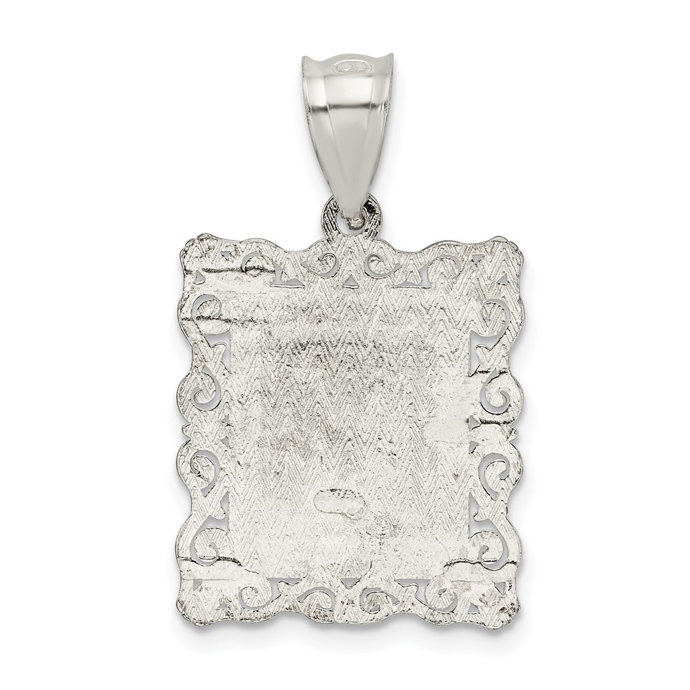 Sterling Silver Square Diamond-cut Letter F Initial Pendant (QC2770F)