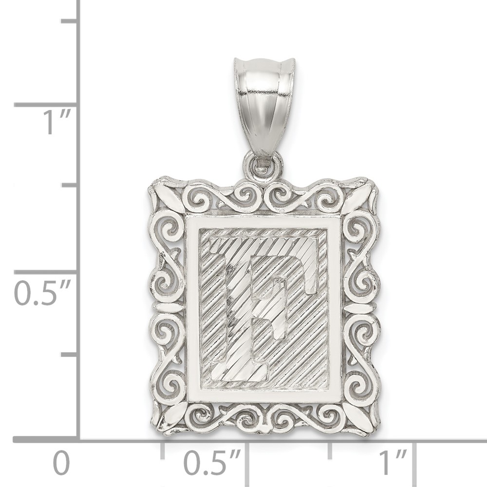 Sterling Silver Square Diamond-cut Letter F Initial Pendant (QC2770F)
