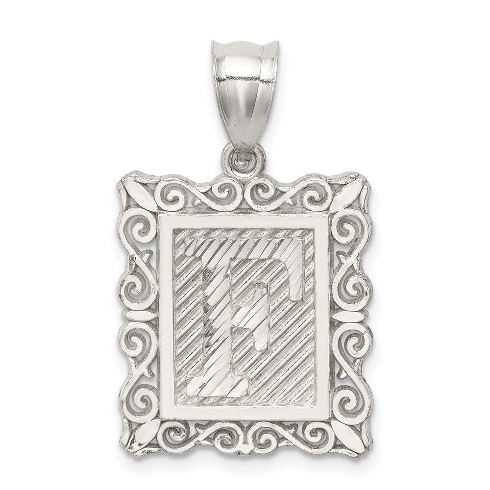 Sterling Silver Square Diamond-cut Letter F Initial Pendant (QC2770F)