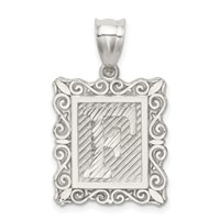 Sterling Silver Square Diamond-cut Letter F Initial Pendant view 1