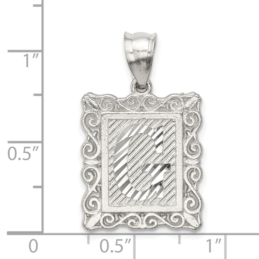 Sterling Silver Square Diamond-cut Letter G Initial Pendant (QC2770G)