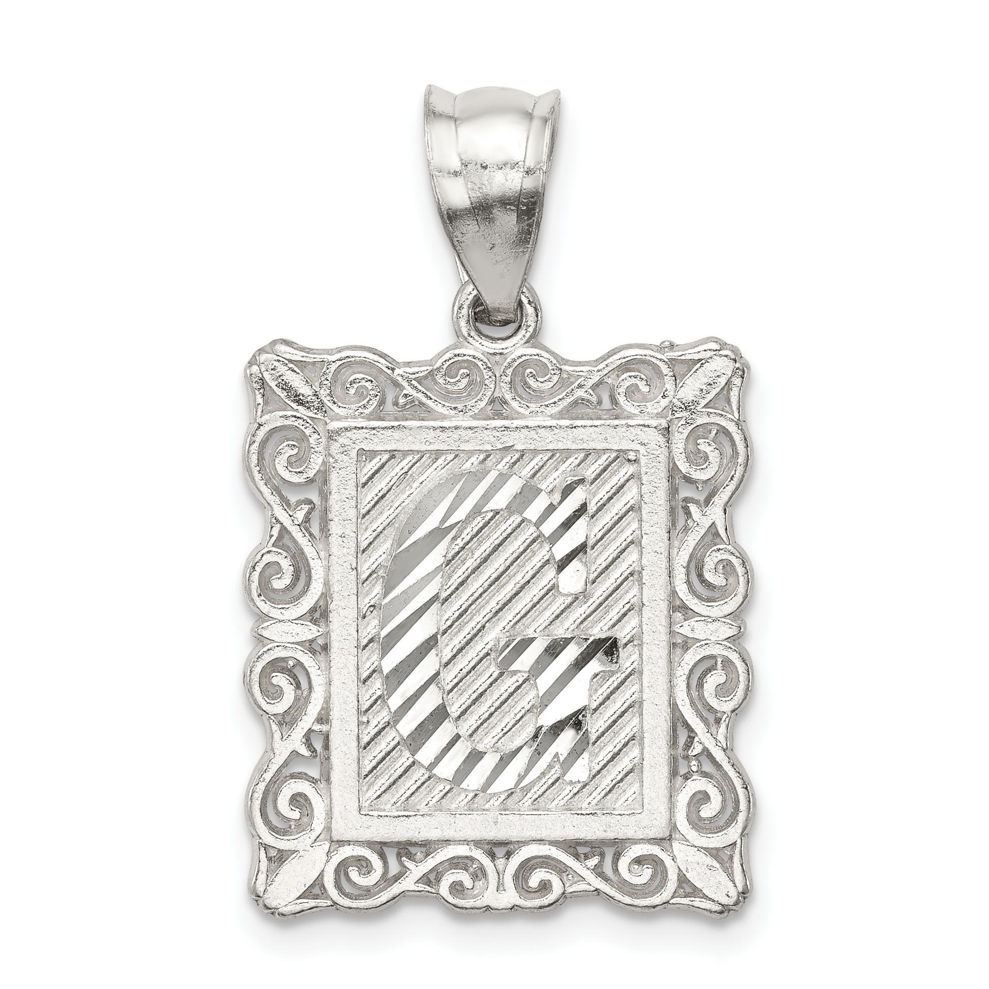 Sterling Silver Square Diamond-cut Letter G Initial Pendant (QC2770G)