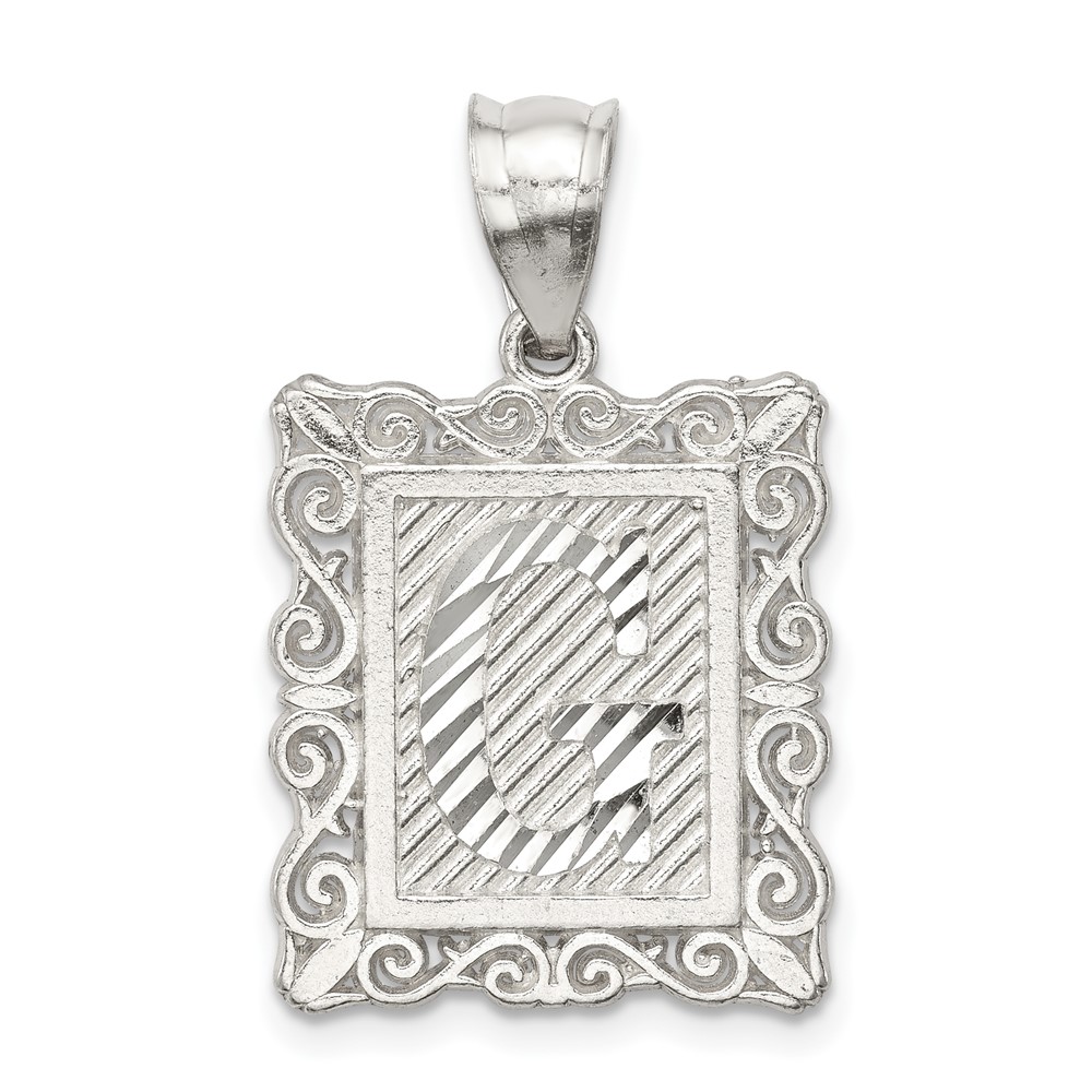 Sterling Silver Square Diamond-cut Letter G Initial Pendant (QC2770G)