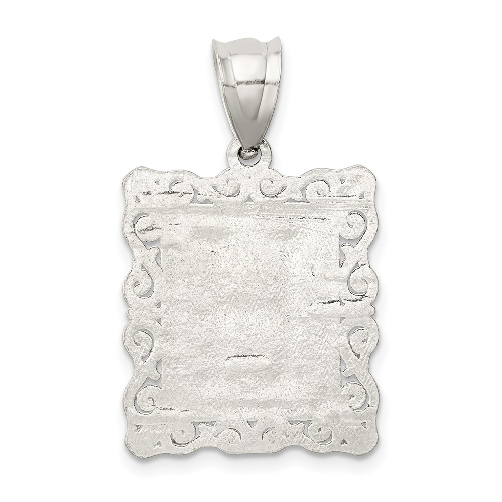 Sterling Silver Square Diamond-cut Letter H Initial Pendant (QC2770H)