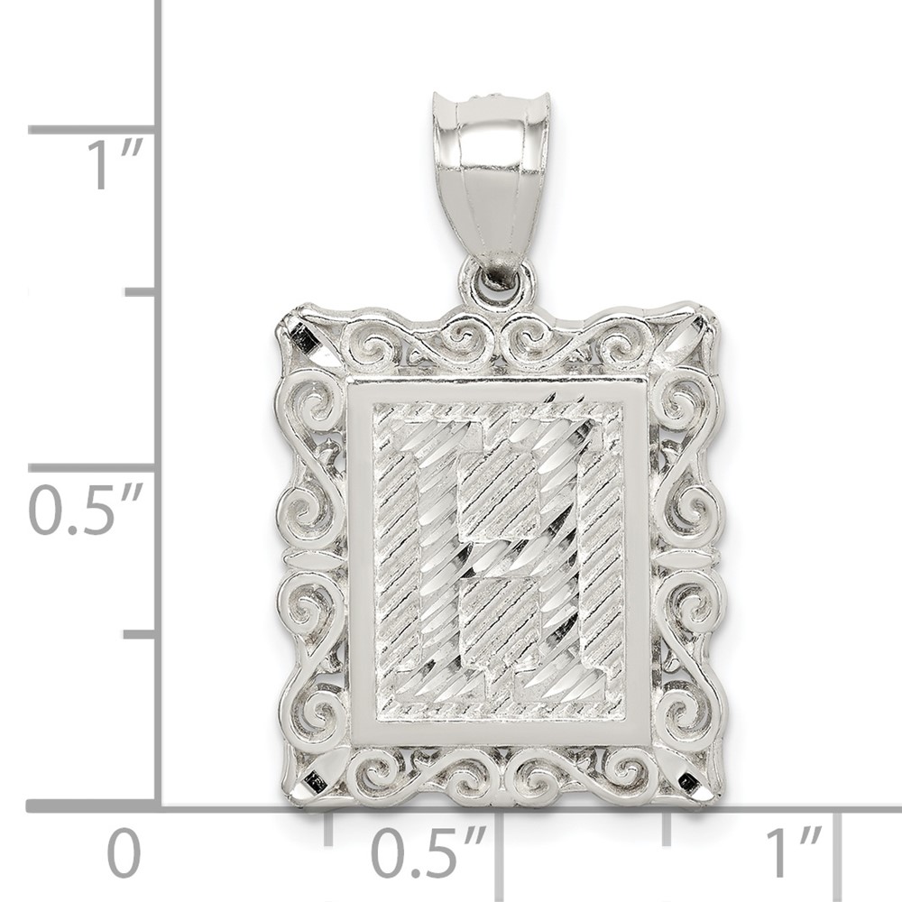 Sterling Silver Square Diamond-cut Letter H Initial Pendant (QC2770H)