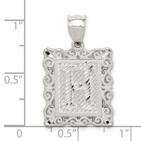 Sterling Silver Square Diamond-cut Letter H Initial Pendant view 3