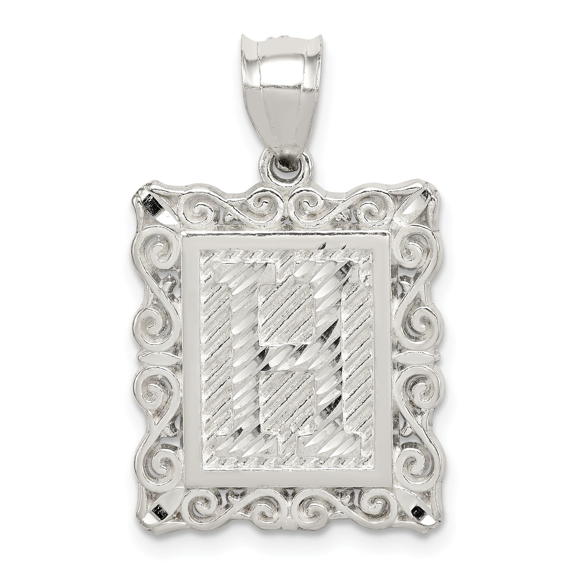 Sterling Silver Square Diamond-cut Letter H Initial Pendant (QC2770H)