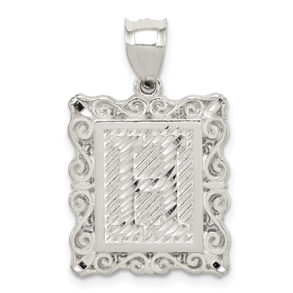 Sterling Silver Square Diamond-cut Letter H Initial Pendant (QC2770H)
