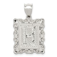 Sterling Silver Square Diamond-cut Letter H Initial Pendant view 1