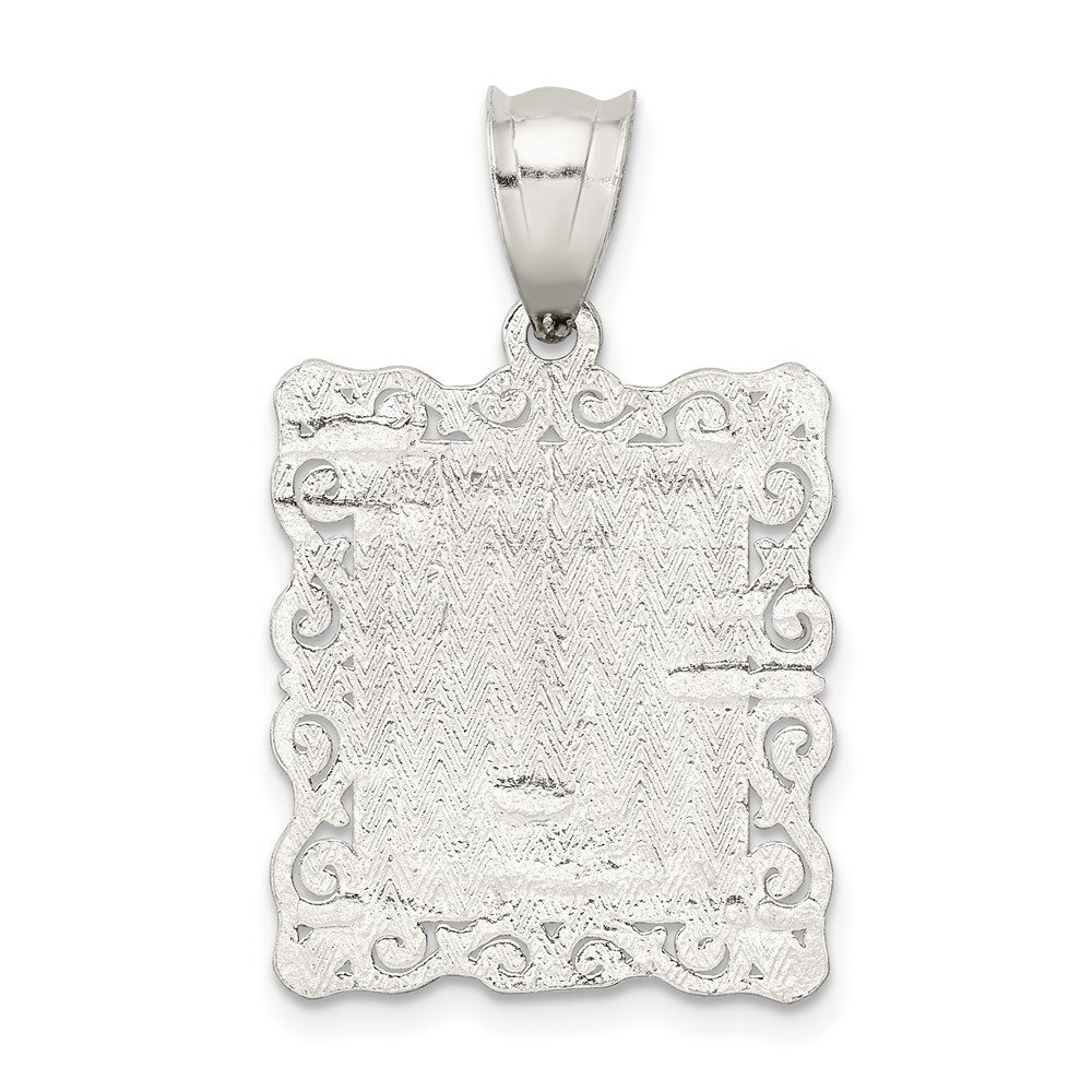 Sterling Silver Square Diamond-cut Letter I Initial Pendant (QC2770I)