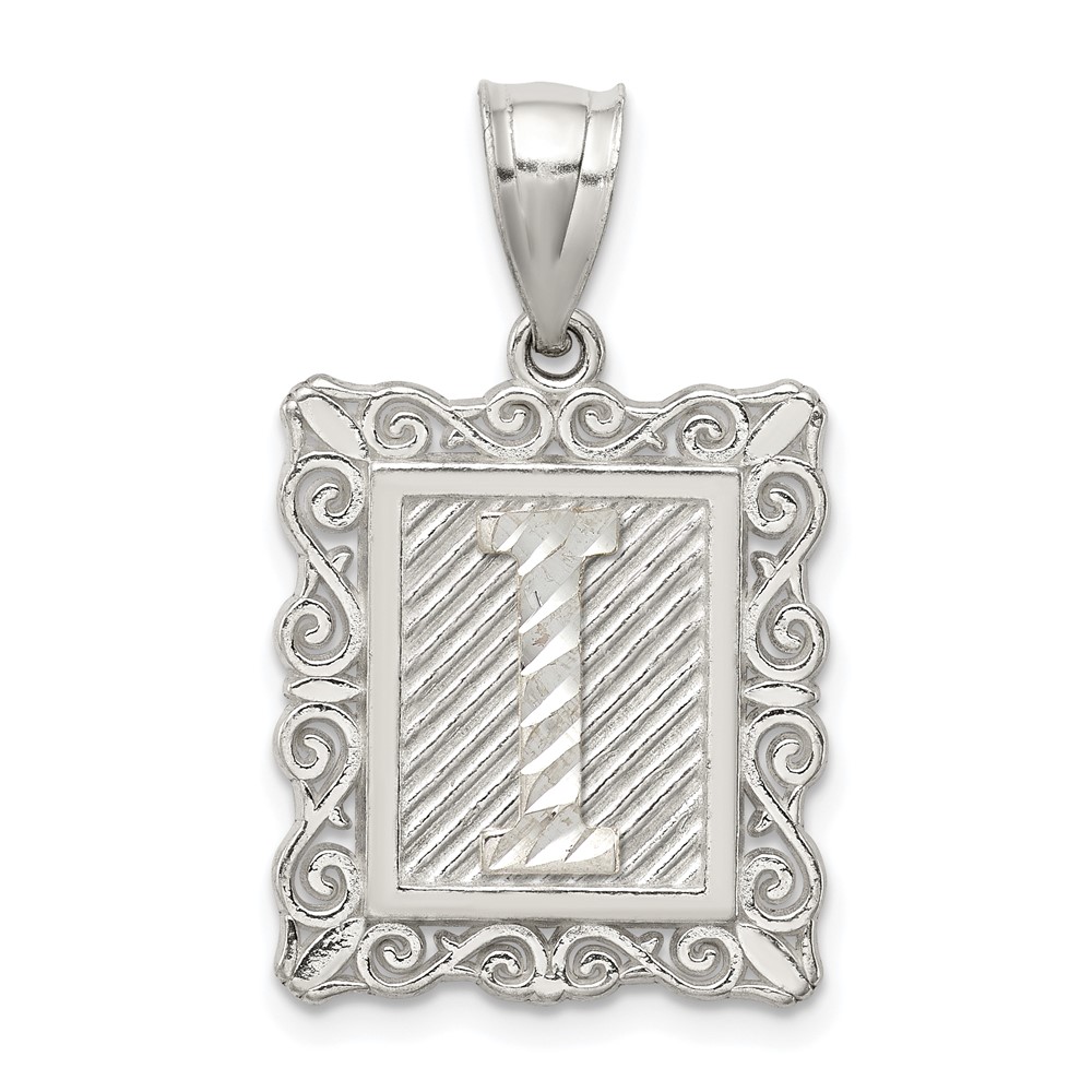 Sterling Silver Square Diamond-cut Letter I Initial Pendant (QC2770I)