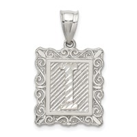 Sterling Silver Square Diamond-cut Letter I Initial Pendant view 1