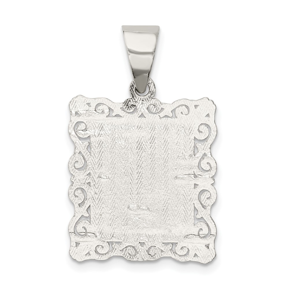 Sterling Silver Square Diamond-cut Letter J Initial Pendant (QC2770J)
