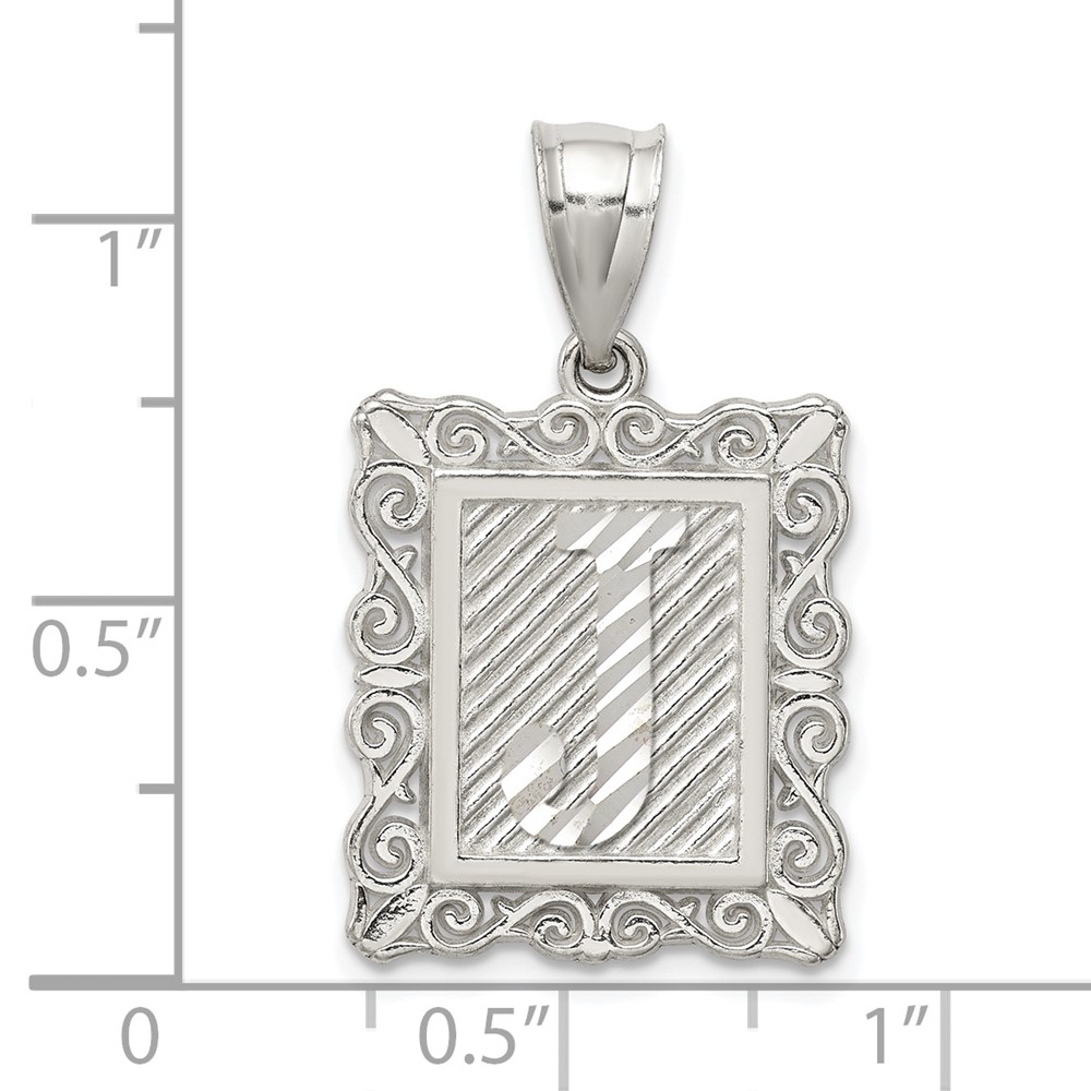 Sterling Silver Square Diamond-cut Letter J Initial Pendant (QC2770J)