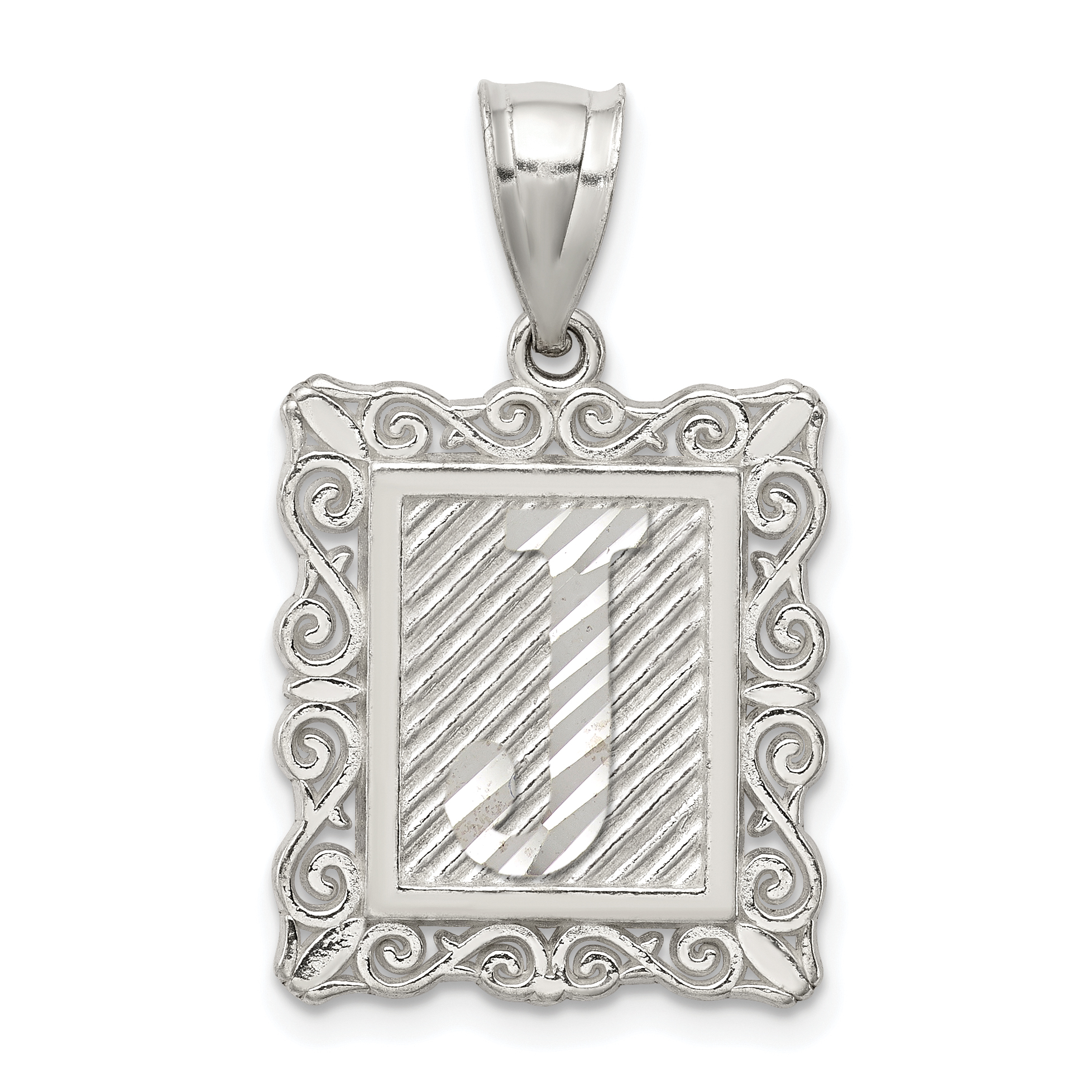 Sterling Silver Square Diamond-cut Letter J Initial Pendant (QC2770J)