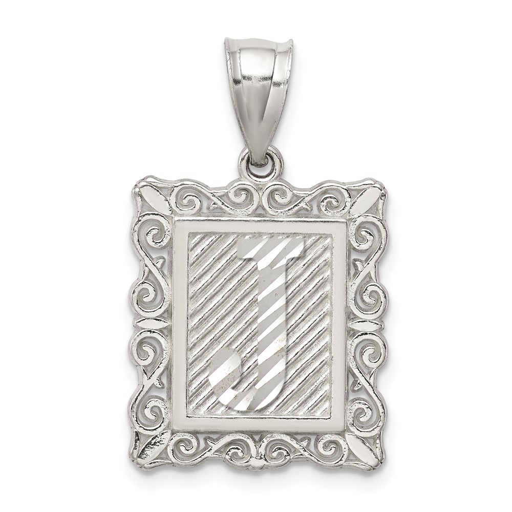 Sterling Silver Square Diamond-cut Letter J Initial Pendant (QC2770J)