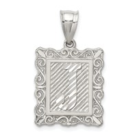 Sterling Silver Square Diamond-cut Letter J Initial Pendant view 1