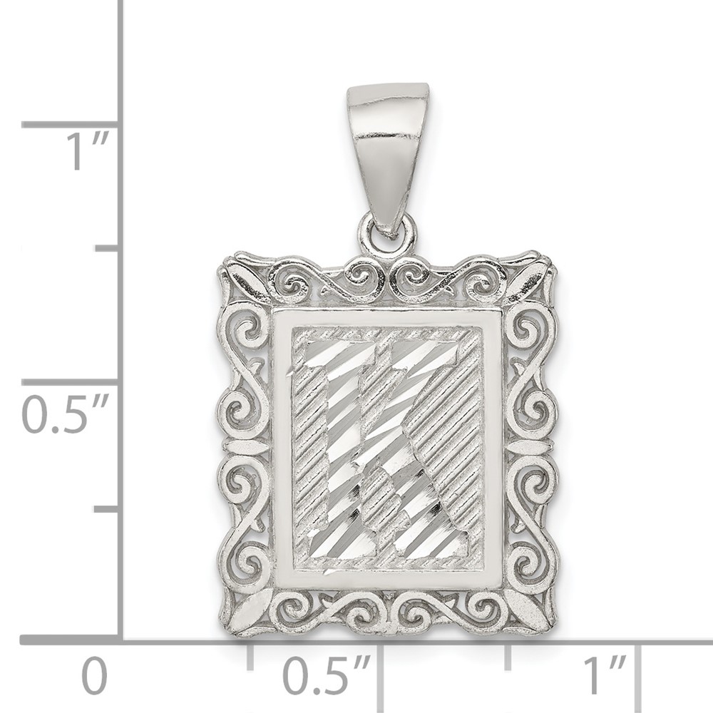 Sterling Silver Square Diamond-cut Letter K Initial Pendant (QC2770K)