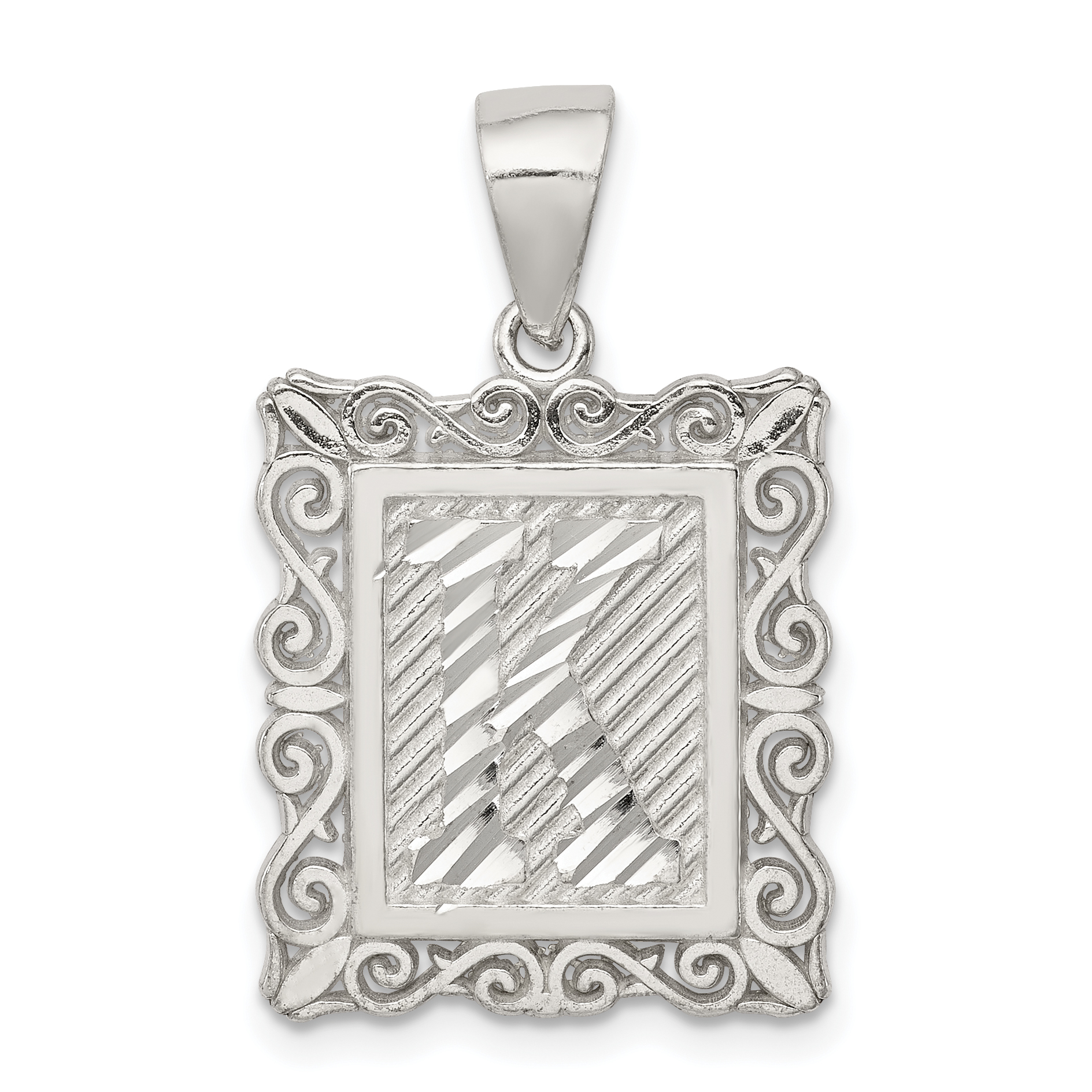 Sterling Silver Square Diamond-cut Letter K Initial Pendant (QC2770K)