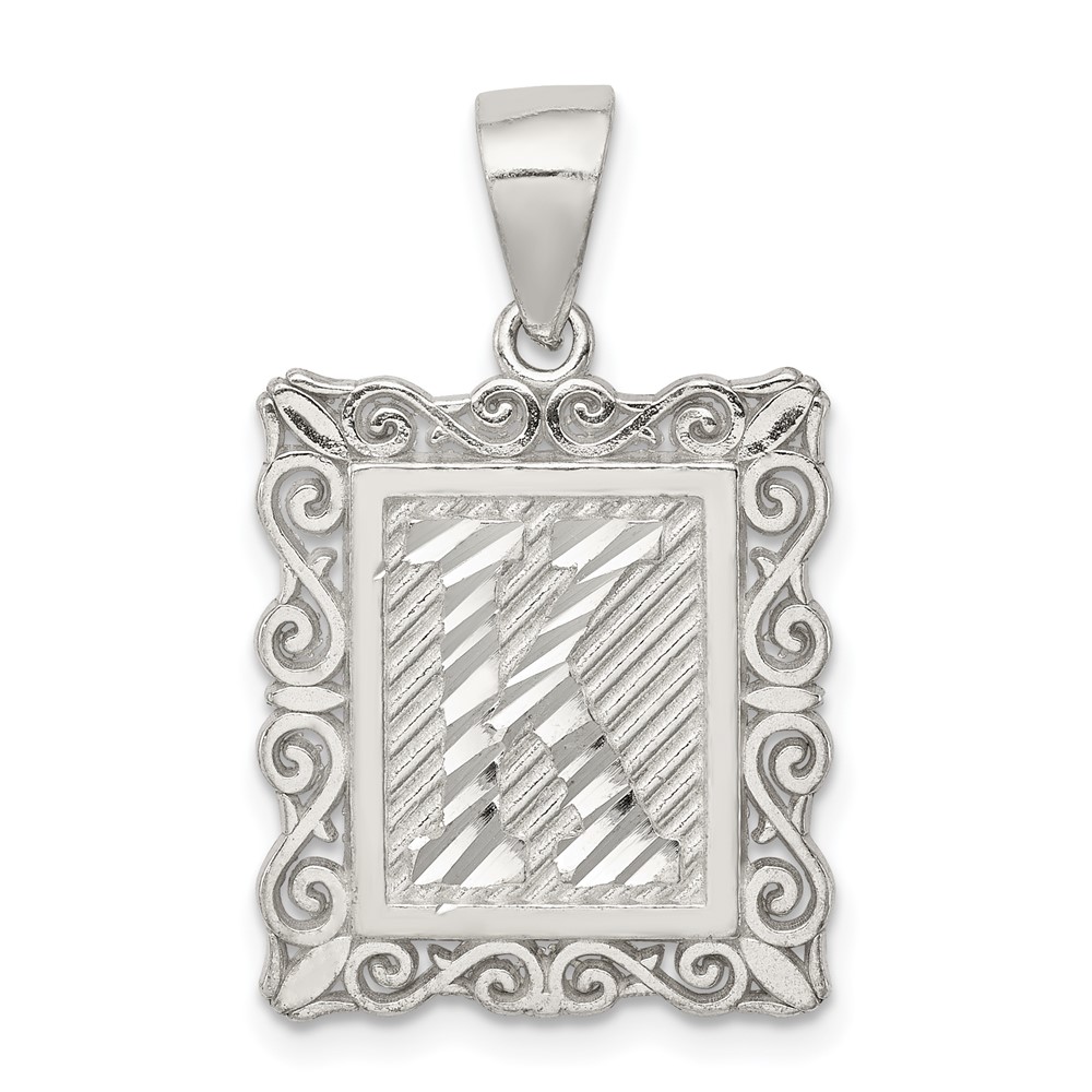 Sterling Silver Square Diamond-cut Letter K Initial Pendant (QC2770K)