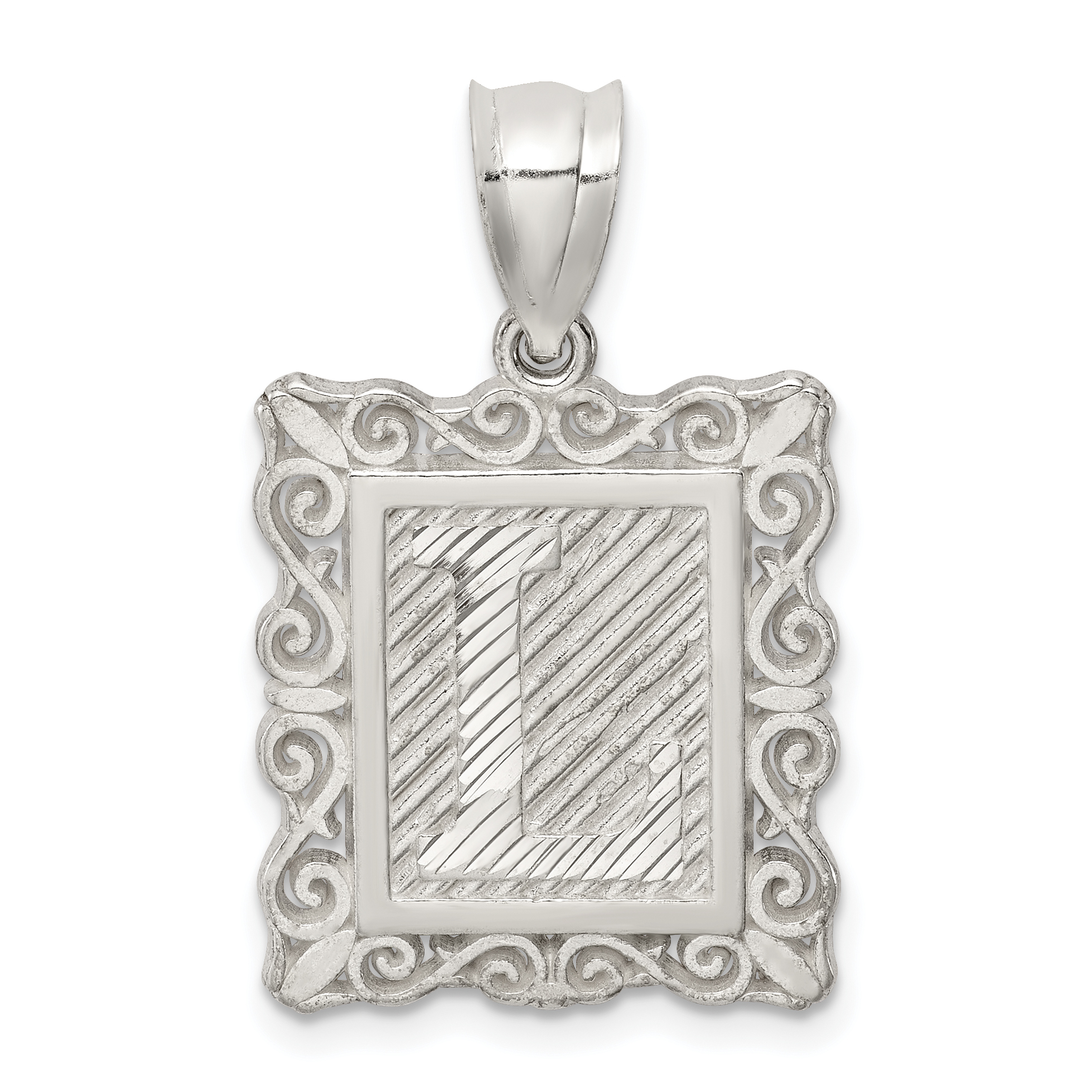 Sterling Silver Square Diamond-cut Letter L Initial Pendant (QC2770L)
